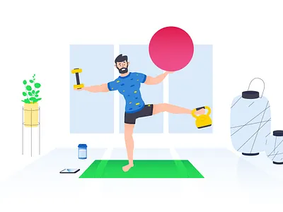Balancing act 2d animation character character design design fitness flat illustration vector yoga