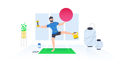 Balancing act 2d animation character character design design fitness flat illustration vector yoga