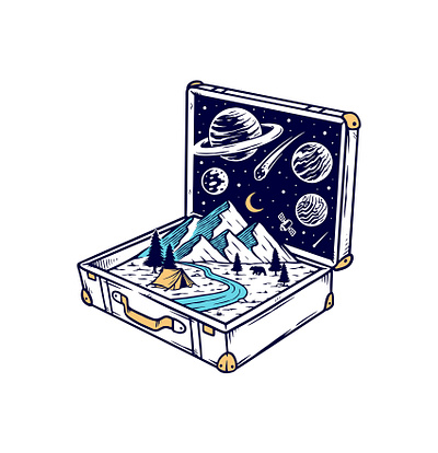 Adventure with old suitcases adventure brand camp camping clothing design fashion illustration mount mountain nature night old suitcase travel trip tshirt vacation vector