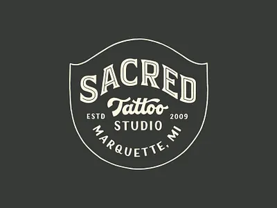 Sacred Tattoo Logo badge logo brand identity branding hand lettering inline lettering logo logo design logotype sacred tattoo tattoo brand tattoo logo tattoo studio thick script type lockup typography vintage lettering vintage signage vintage type