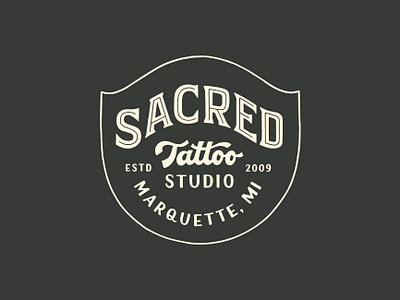 Sacred Tattoo Logo badge logo brand identity branding hand lettering inline lettering logo logo design logotype sacred tattoo tattoo brand tattoo logo tattoo studio thick script type lockup typography vintage lettering vintage signage vintage type