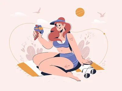 Vacation beach character concept female flat girl holiday ice cream illustration journey rest summer sun travel vector woman