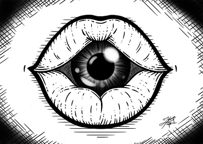 Eyeball cross hatching digital digital art digitalart drawing eye eyeball illustration inbetween inbetweening line line art lines lips mouth sandwiches single singular stylize stylized