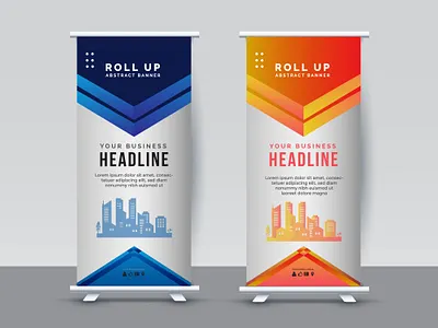 Modern Roll Up Banner Design Template ad advertisement art banner blue business display event exhibition illustration leaflet mock up polygon profile publication pull simple stand vector vertical
