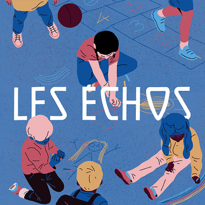 Les Echos ball banner child children childrens chill colorful diversity draw illustration illustrations kids minimalist people play playground school schoolyard