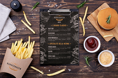 BurgerQueen Menu Design adobe burger design food logo menu mockup photoshop pub