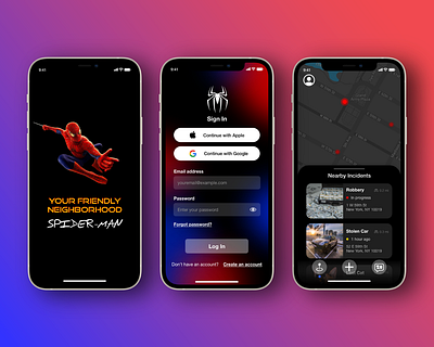 Your Friendly Neighborhood Spider-man adobe xd adobexd app design crime design loading screen log in login page marvel mobile mobile app mobile app design mobile design mobile ui spiderman ui ui design uidesign uiux videogame