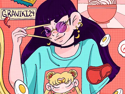 Ramen Girl digital digital illustration draw flat illustration pink proceate ramen sweet