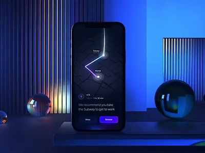 Dark real time notification by Gleb Kuznetsov 3d ai alarm alarm clock alarms animation artificialintelligence eta glass innovation intelligence map maps motion nav navigation operating system os product ui