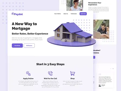 PAYDOL 🏡 - Mortgage Services Landing Page Exploration animation design finance financial housing landing landing page landing page design landingpage mortgage payment purple service ui ui design uidesign web design webdesign website website design