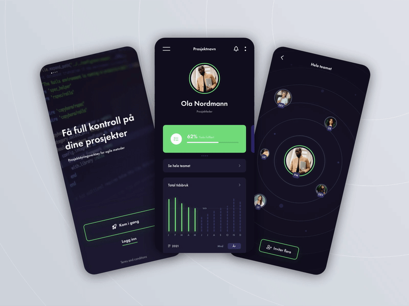 Prosjektstyring - UI App Design animation app app design application clean dashboad design gif interaction interaction design interface ios iphone minimalistic mobile modern norwegian ui ux