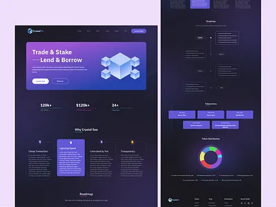 CrystalFin dark theme dex landing page lending staking tokenomics ui uiux web web3