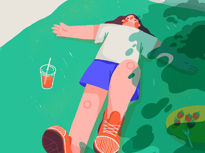 Picnic nap character girl illustration nap napping picnic sleeping spring summer warm woman