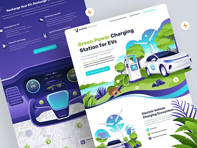 Listrict Recharge - EV Charging Station Landing Design animation branding car charging charging station clean energy design electric electric car ev graphic design hero illustration illustration landing page logo motion graphics purple ui uiux website