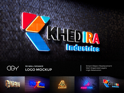 MOCKUP DESIGN - 3D Logo Signage Mock up with Backlight rendering