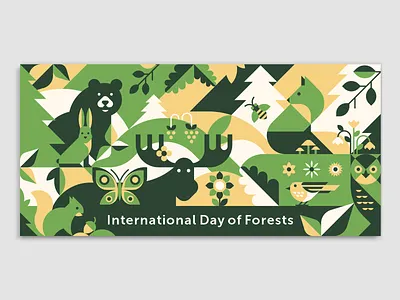 International Day of Forests animal bear bee bird butterfly card ecology elk flowers forest forest day fox geometric geometry illustration nature owl rabbit squirrel vector