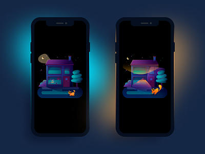 Philips Hue - Routines branding burglar cat goldfish house illustration mobile neighbourhood night tree ui uidesign