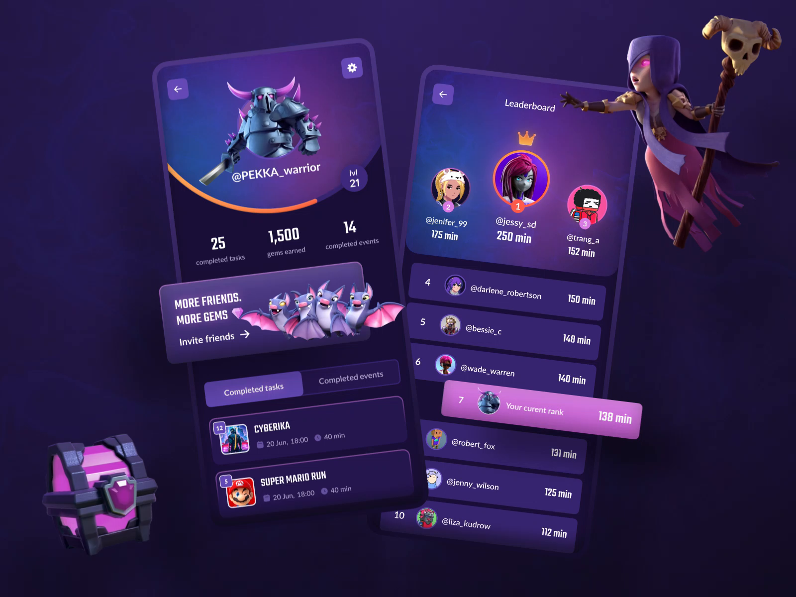 Example of Play4Bitcoin. Social components of the mobile app