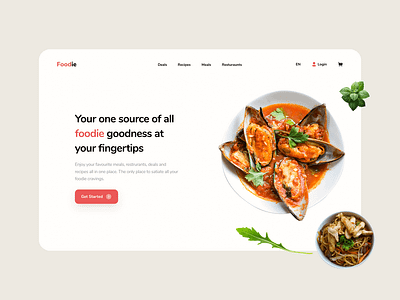 Foodie Landing Page app clean design eat food food app interface mobile modern recipe ui uiux ux