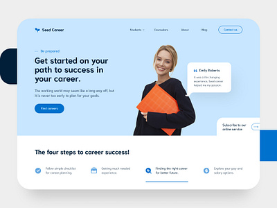 Seed Career blue cards career clean concept design landing landingpage minimal minimalistic modern subscribe success ui uidesign uiux ux uxdesign uxui website