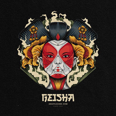 geisha Japanese t-shirt design art badge badge logo design illustration illustrator logo tropical ui vector