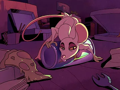 Mouse 2d art cartoon character drawing flat home illustration mouse pizza texture vector