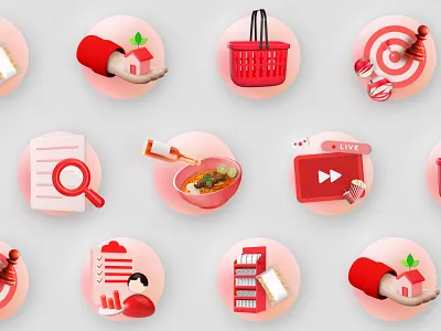 Icon Exploration for Shopping App 3d 3d icon analytic app mobile food home house icon indonesia neighborhood shopping snack uiux video videogames