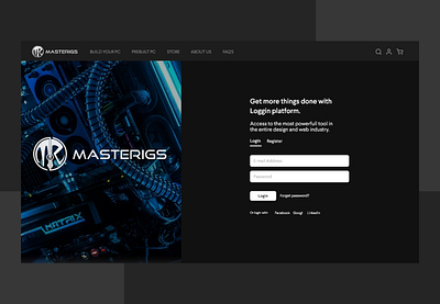 Masterigs - Web design Login page dark development simple techno uiux webapp website design