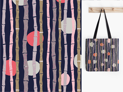 Pattern bamboo stems polka dot bag bamboo circle design forest illustration patternt polkadot printshop seamlesspattern stems stripes surfacedesign vines