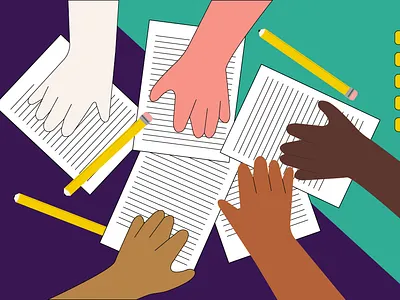 Helping hands collaboration drawing illustration