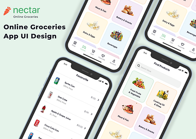 nectar (Online Groceries App) app design app online market design figma fruits app groceries grocery delivery grocery delivery app grocery online grocery store ios ios app design ios application mobile design vegetable web design