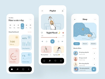 Mobile app for sleep app audio clean dashboard design graphic design illustration interface meditation mobile morning music night relax sleep sound ui ux