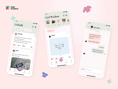 Girltelligence - A Wellbeing App app capi chatting creative design messaging mobile newfeeds qa app social media social media app ui ui kit