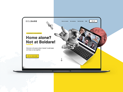 Remote work at Boldare® astronaut boldare collage geometric hectagon job offer landing page laptop mockup product designer remote remote working webdesign website work