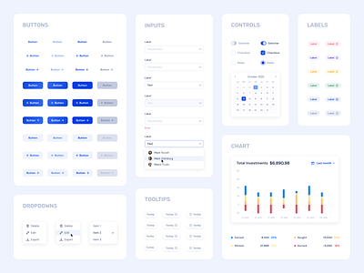 UI Components — Design System branding buttons calendar charts design design system inputs labels light mode product design ui ui components ui elements ui kit