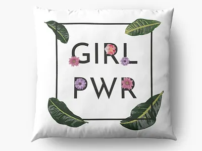 Girl power pillow design design flower girlpower pillow plant typography