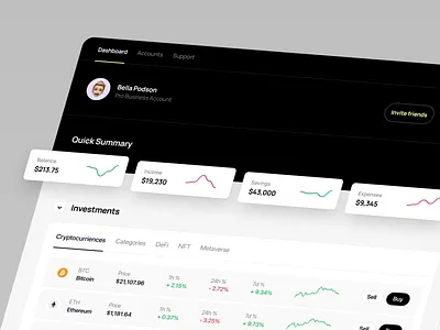CryptoBanking app bank bitcoin black cash chart clean crypto design desktop investment minimal mobile money transfer ui ux white yellow