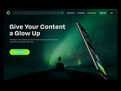Glow Up - Creatopy Playoff animation app app uiux concept design landing page landing page ui mobile mobile design mobile ui mockup motion graphics ui ux ux ui ux design