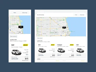 White Label by Rocket Travel: Cars Search Results Map cars responsive web design rewards search results travel travel app