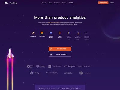 PostHog homepage analytics design homepage marketing website ycombinator