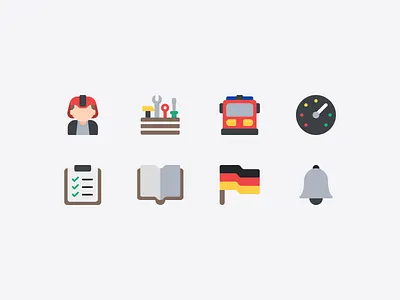 Firefighters Icon Set board bold car checklist colorful dashbard fire fireart firefighter flag germany icon icon set icons illustration notification toolbox truck