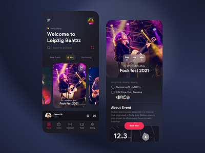 Music Event App 3d application clean ui dark dark ui details event gradient interface ios minimal mobile ui music app music event music player product design typogaphy ui ux visual