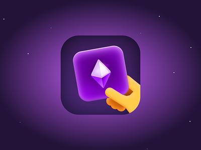 Icon for NFT App android app appstore dark diamond ether ethereum hand holding icon ios mobile purple stars