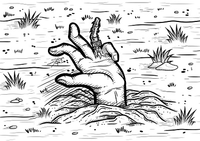 Mangled bare bone burried corpse cross hatching drawing gore ground hand hand drawing hand drawn horror illustration line art line artwork mangled ring stripped stylize stylized