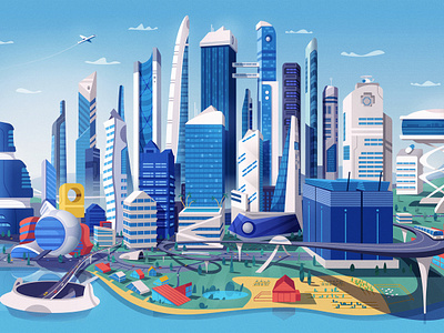 Skyline art cartoon city downtown illustration illustrator landscape skyline skyscraper transport vector