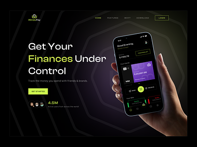 Fintech App UI banking card design dark theme earnings expense finance fintech fintech ui landing page money management online banking payments personal finance wallet web design