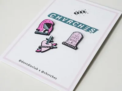 Chvrches x Don't Die Club Merch Collab Pin set band band merchandise bandmerch branding chvrches design enamel pin illustration lauren mayberry pin