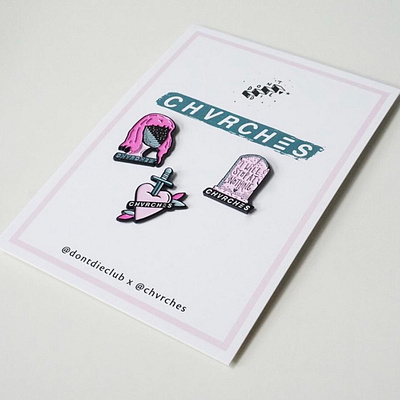 Chvrches x Don't Die Club Merch Collab Pin set band band merchandise bandmerch branding chvrches design enamel pin illustration lauren mayberry pin