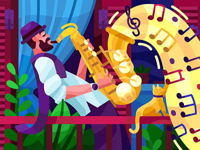 Saxophonist balconymusic illustration jazz melody musica musician note people saxophoneplayer saxophones saxophonist vector