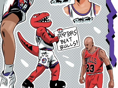 Raptors versus Bulls 1996 1996 basketball bulls chicago illustration jordan michael jordan poster raptors toronto